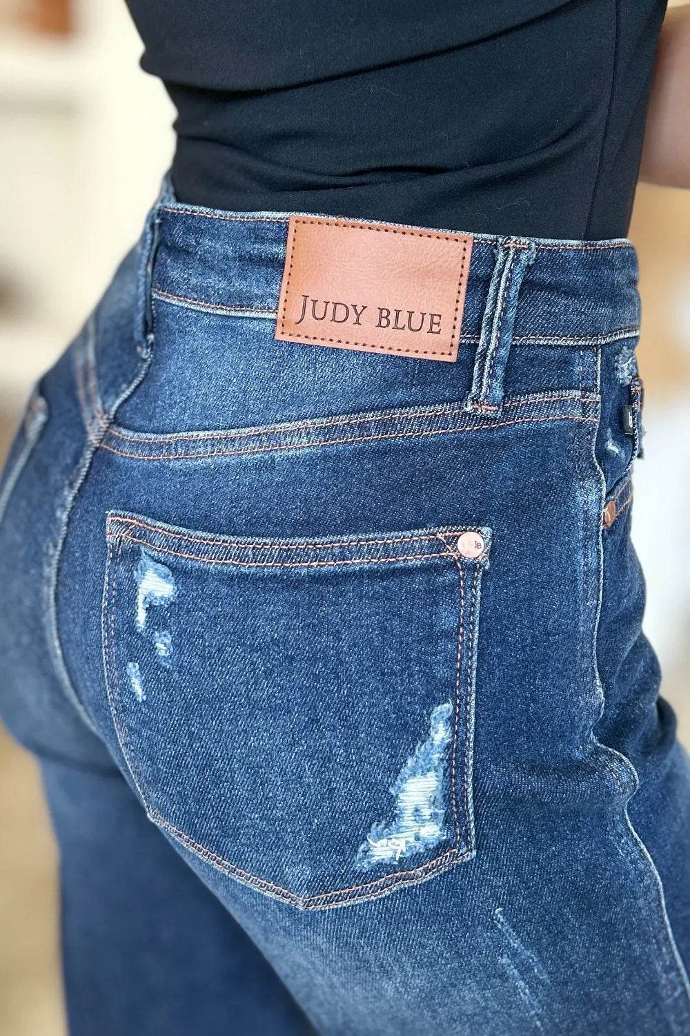 Judy Blue High Waist Rigid Magic Heavy Destroy Straight Jeans 88819 - Rosa Apparel