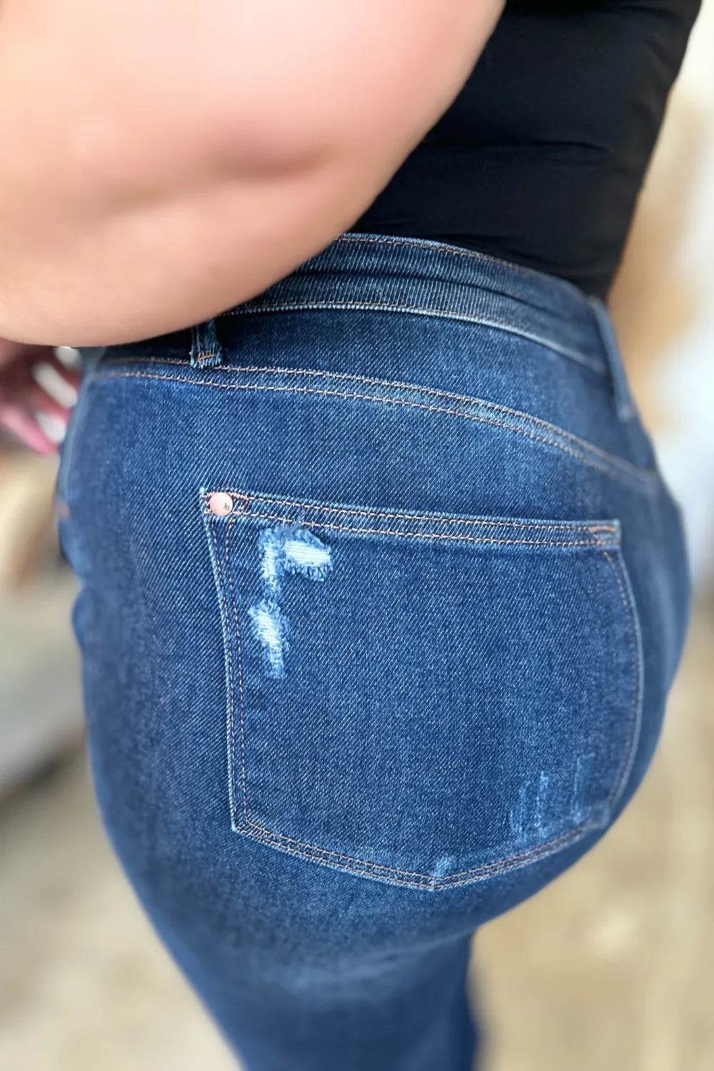 Judy Blue High Waist Rigid Magic Heavy Destroy Straight Jeans 88819 - Rosa Apparel