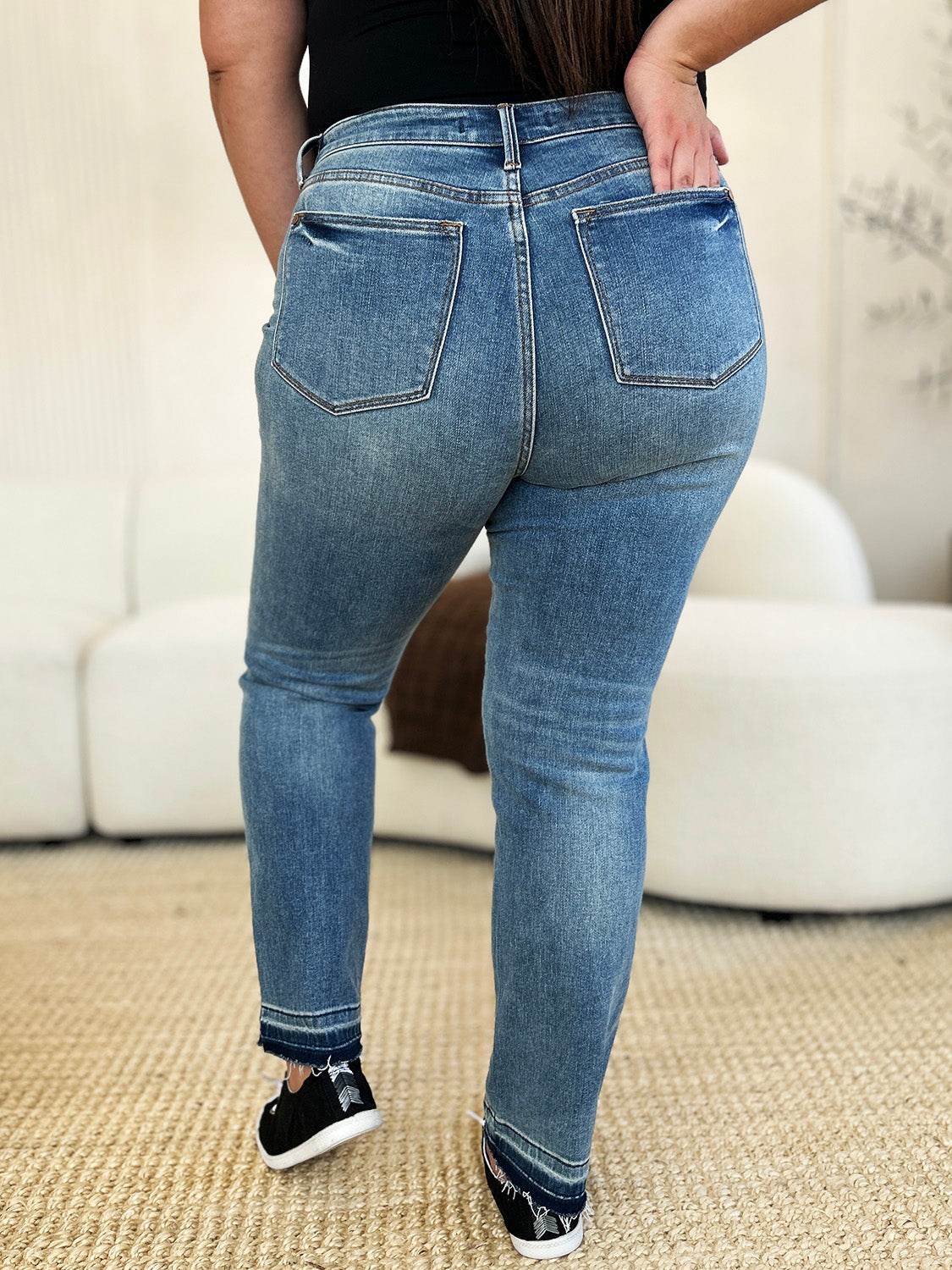 Judy Blue Full Size Mid Rise Rigid Magic Release Hem Jeans - Rosa Apparel