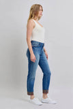 Judy Blue Plaid Print Cuff Straight Leg Jeans with Pockets 88877 - Rosa Apparel