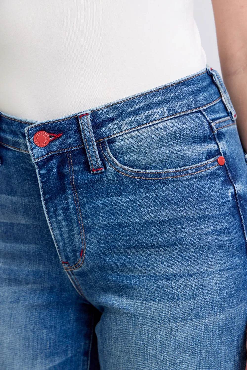 Judy Blue Plaid Print Cuff Straight Leg Jeans with Pockets 88877 - Rosa Apparel