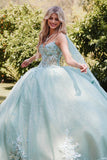 Juliet 3D Multi Floral Applique and Cape Sleeve Quinceañera Dress JT1466H - Rosa Apparel