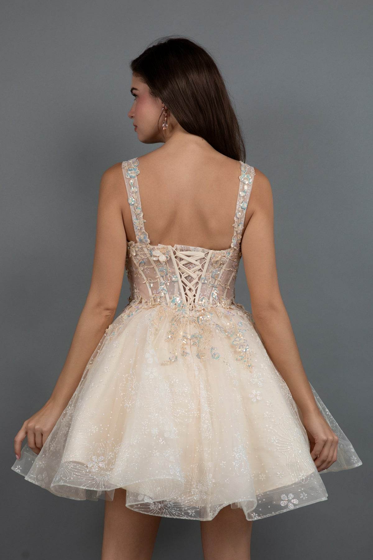 Juliet Baby Doll Floral Glitter Skirt Homecoming Cocktail Dress JT976L - Rosa Apparel