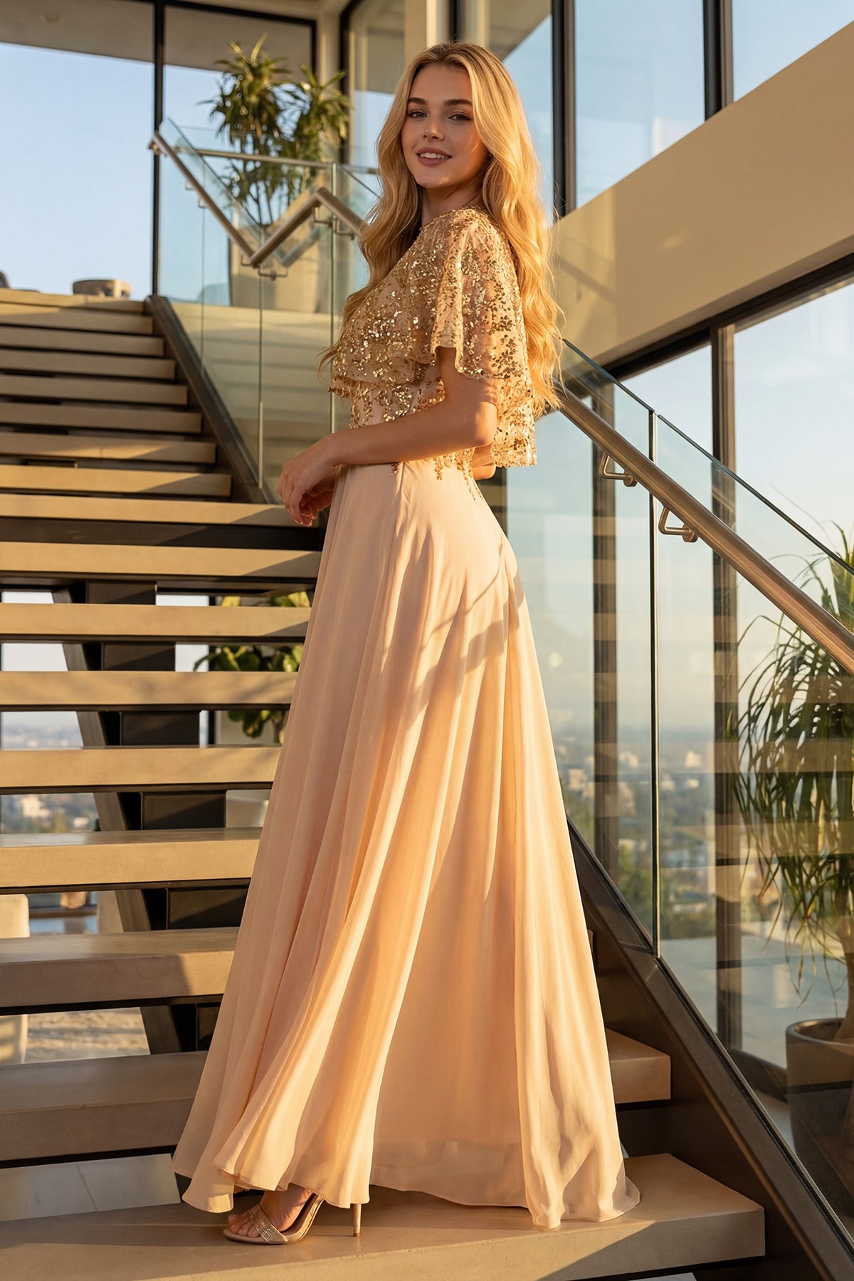 Juliet Beaded Two-Piece Draped Ruched Gown JTM21L