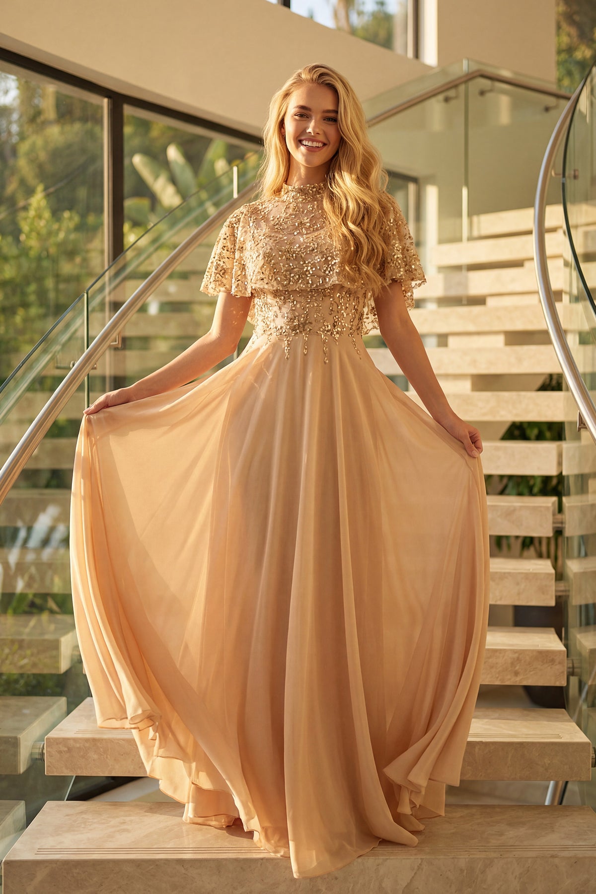 Juliet Beaded Two-Piece Draped Ruched Gown JTM21L