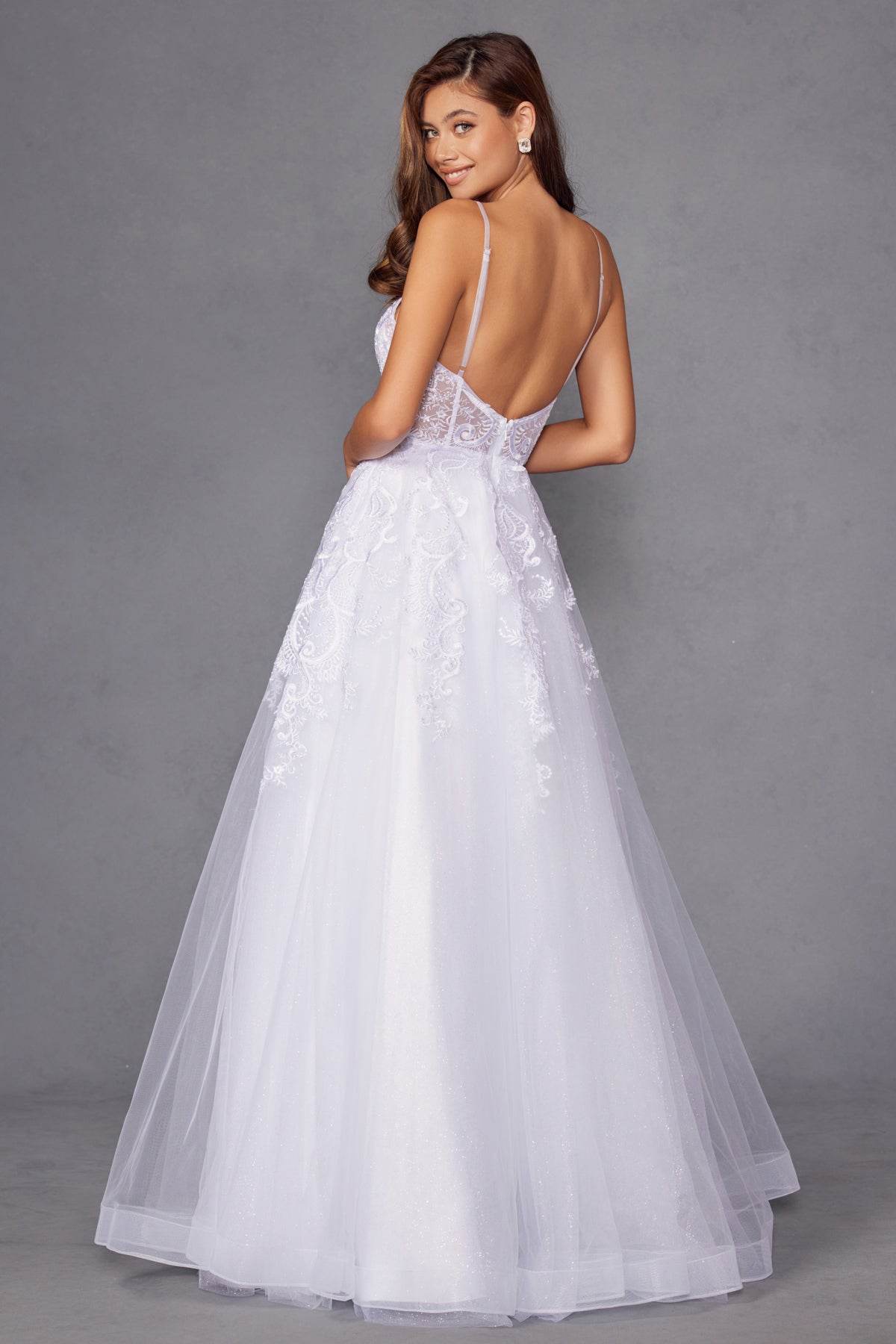 Juliet Embroidered Bodice Open Back Wedding White Gown JT2482SW - Rosa Apparel