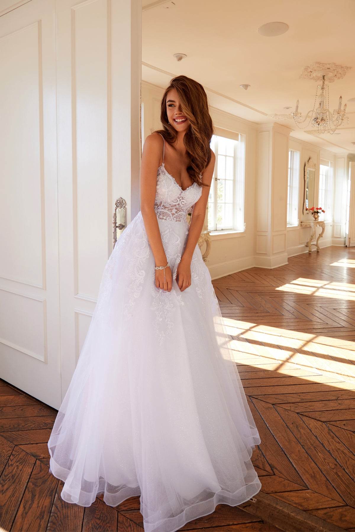 Juliet Embroidered Bodice Open Back Wedding White Gown JT2482SW - Rosa Apparel