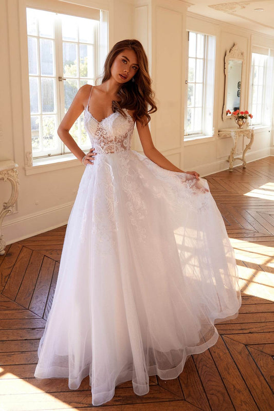 Juliet Embroidered Bodice Open Back Wedding White Gown JT2482SW - Rosa Apparel