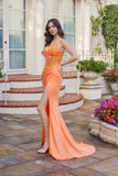 Juliet Embroidered Sheer Corset Gown with Side Slit and Lace-Up Back JT2613N Orange