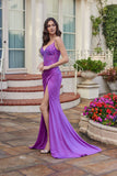 Juliet Embroidered Sheer Corset Gown with Side Slit and Lace-Up Back JT2613N Magenta