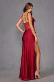 Juliet Fitted Long Cowl Neck Slit Dress JT2518I - Rosa Apparel
