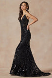 Juliet Fitted Sequin Print Deep V-Neck Gown 2411 - Rosa Apparel