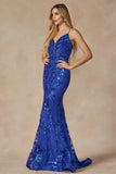 Juliet Fitted Sequin Print Deep V-Neck Gown 2411 - Rosa Apparel