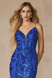 Juliet Fitted Sequin Print Deep V-Neck Gown 2411 - Rosa Apparel