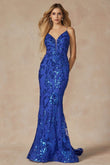Juliet Fitted Sequin Print Deep V-Neck Gown 2411 - Rosa Apparel