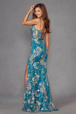 Juliet Floral Applique Sleeveless Slit Gown JT2505A - Rosa Apparel