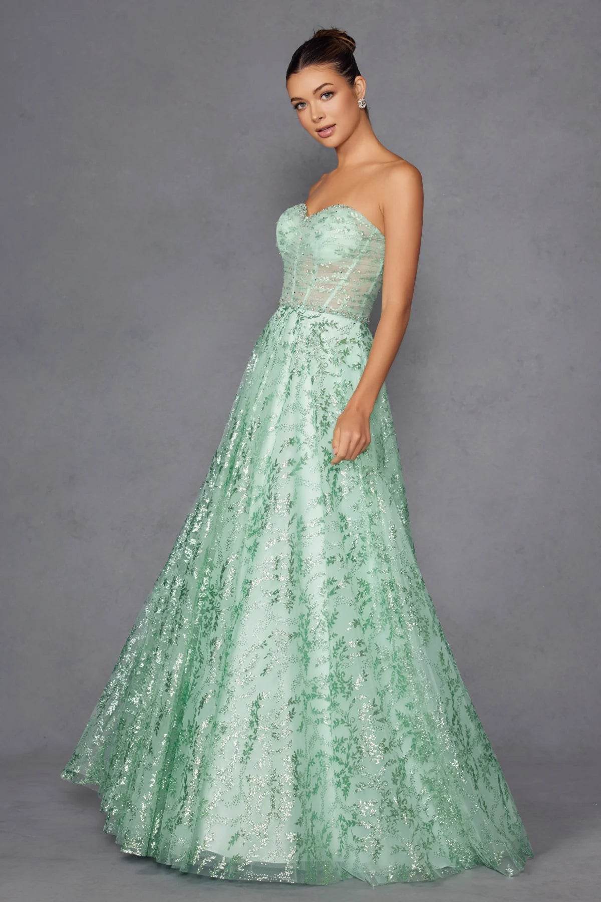 Juliet Glitter Print Strapless A-line Gown JT2547S - Rosa Apparel