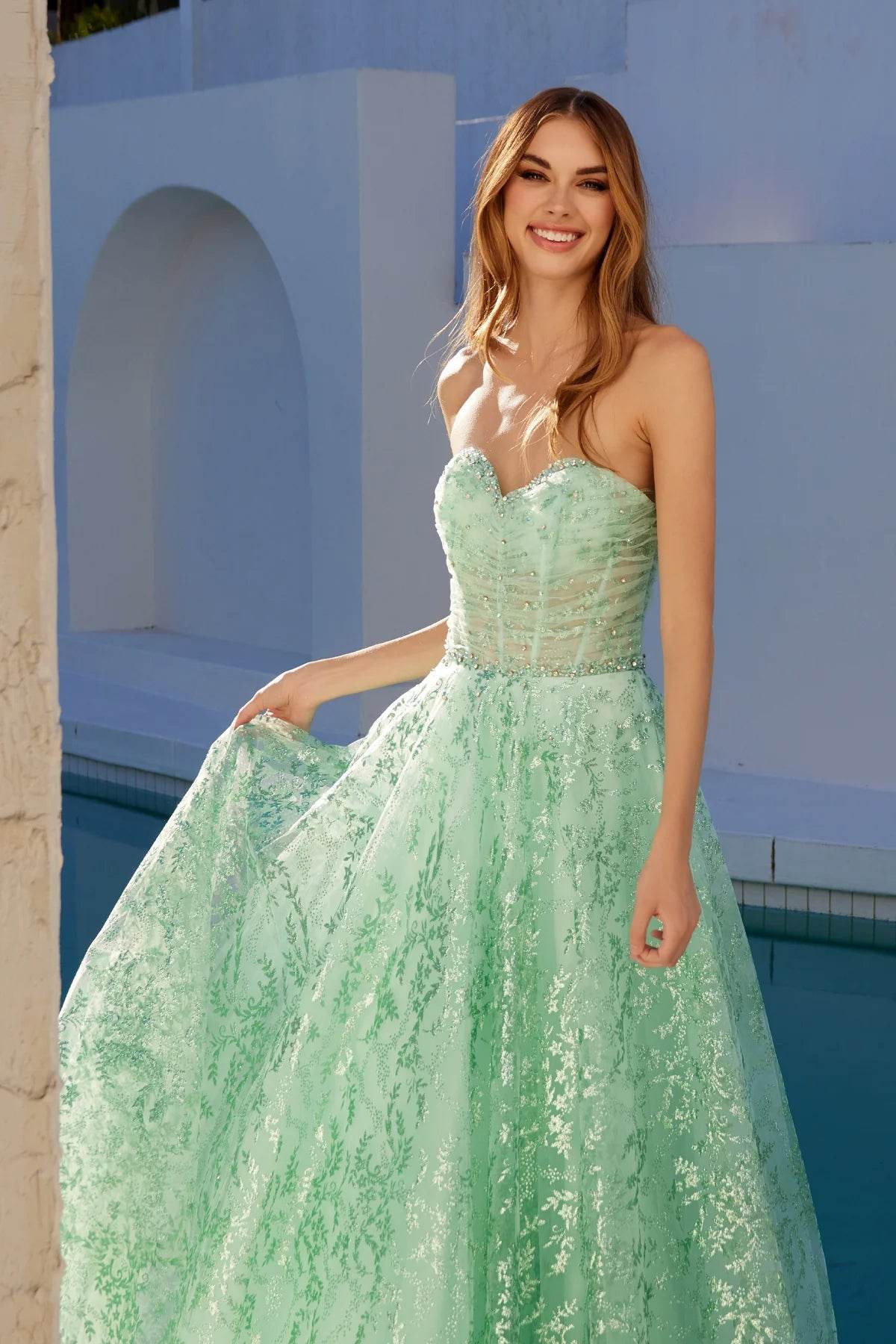 Juliet Glitter Print Strapless A-line Gown JT2547S - Rosa Apparel