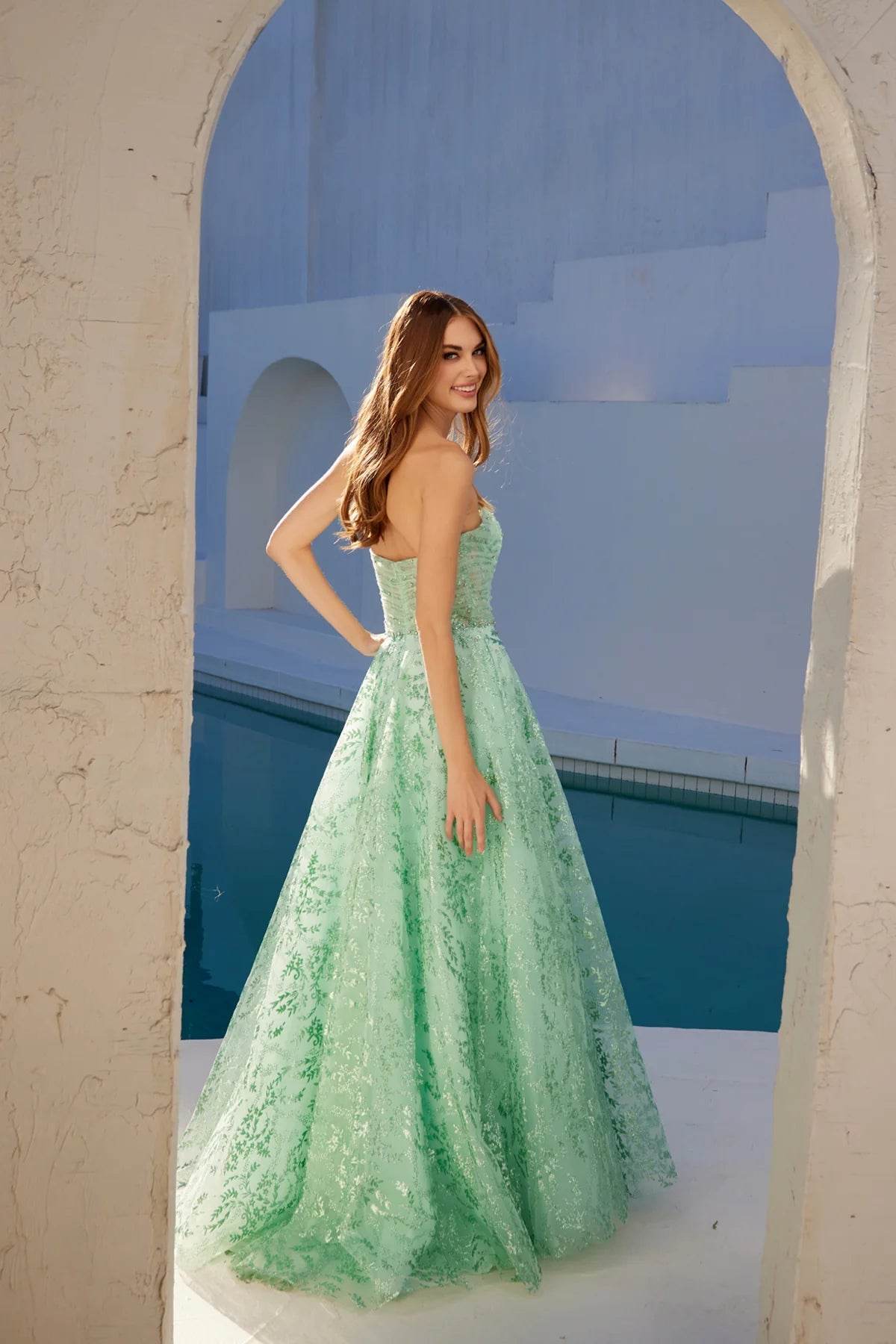 Juliet Glitter Print Strapless A-line Gown JT2547S - Rosa Apparel