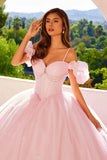 Juliet Glitter Tulle Off-Shoulder Quinceañera Ball Gown JT1487H - Rosa Apparel