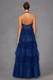 Juliet Halter Ruffled A-line Slit Gown JT2556S - Rosa Apparel