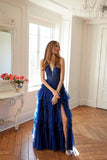 Juliet Halter Ruffled A-line Slit Gown JT2556S - Rosa Apparel