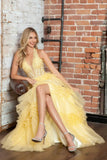 Juliet Halter Ruffled A-line Slit Gown JT2556S - Rosa Apparel