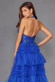 Juliet Halter Ruffled A-line Slit Gown JT2556S - Rosa Apparel