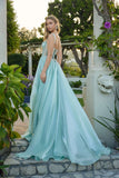 Juliet Liquid Satin A-Line Gown with Structured Corset and Floral Waistband JT2639G Sage Green