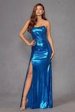 Juliet Luxe Metallic Strapless Slit Evening Gown JT2500A - Rosa Apparel