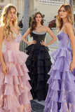 Juliet Moonlight Organza Strapless Layered Gown with Tiered Ruffle Skirt JT2664S Black Pink Purple
