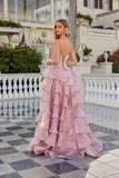 Juliet Moonlight Organza Strapless Layered Gown with Tiered Ruffle Skirt JT2664S Pink