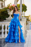 Juliet Moonlight Organza Strapless Layered Gown with Tiered Ruffle Skirt JT2664S Blue