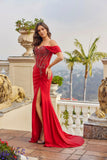 Juliet Off-Shoulder Sweetheart Neckline Gown with Draped Skirt JT2643K Red