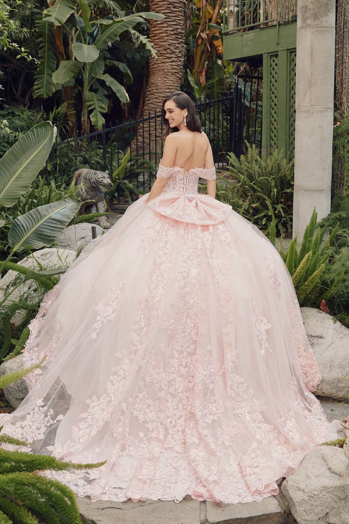 Juliet Off-The-Shoulder Embroidery Back Bow Quinceanera Ball Gown - JT1458J - Rosa Apparel