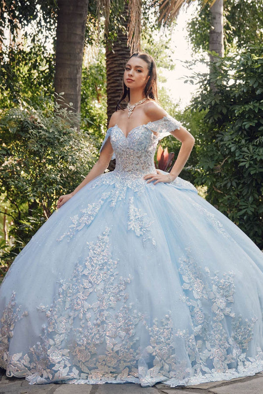 Juliet Off-The-Shoulder Embroidery Back Bow Quinceanera Ball Gown - JT1458J - Rosa Apparel