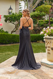 Juliet Rhinestone Evening Gown with Side Slit JT2656S Black