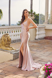 Juliet Rhinestone Evening Gown with Side Slit JT2656S Pink