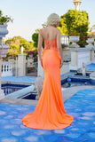 Juliet Satin Strapless Corset Gown with Front Slit and Lace-Up Back JT2674R Orange