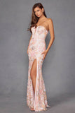 Juliet Sequin Print Sleeveless Slit Gown JT2498A - Rosa Apparel