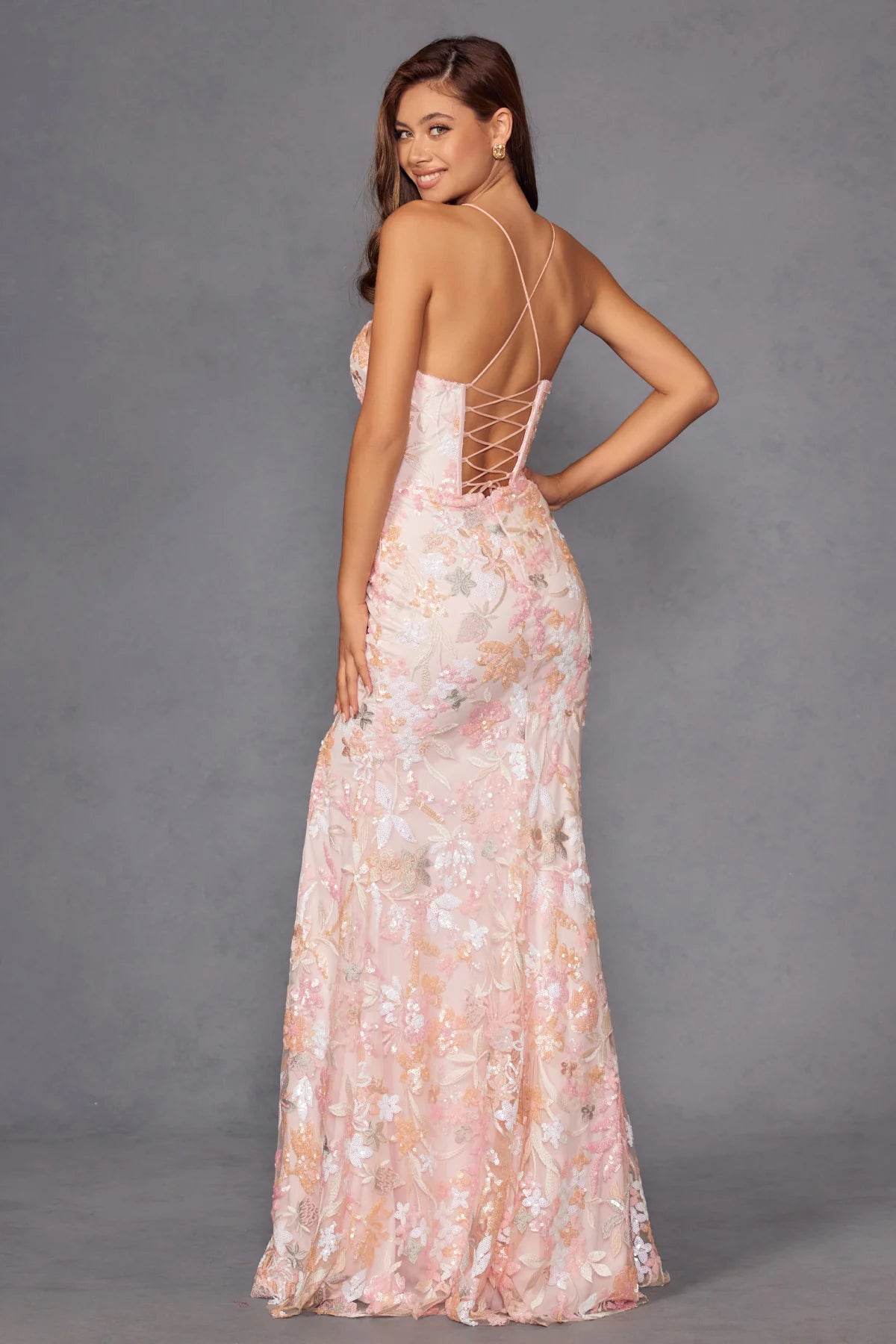Juliet Sequin Print Sleeveless Slit Gown JT2498A - Rosa Apparel