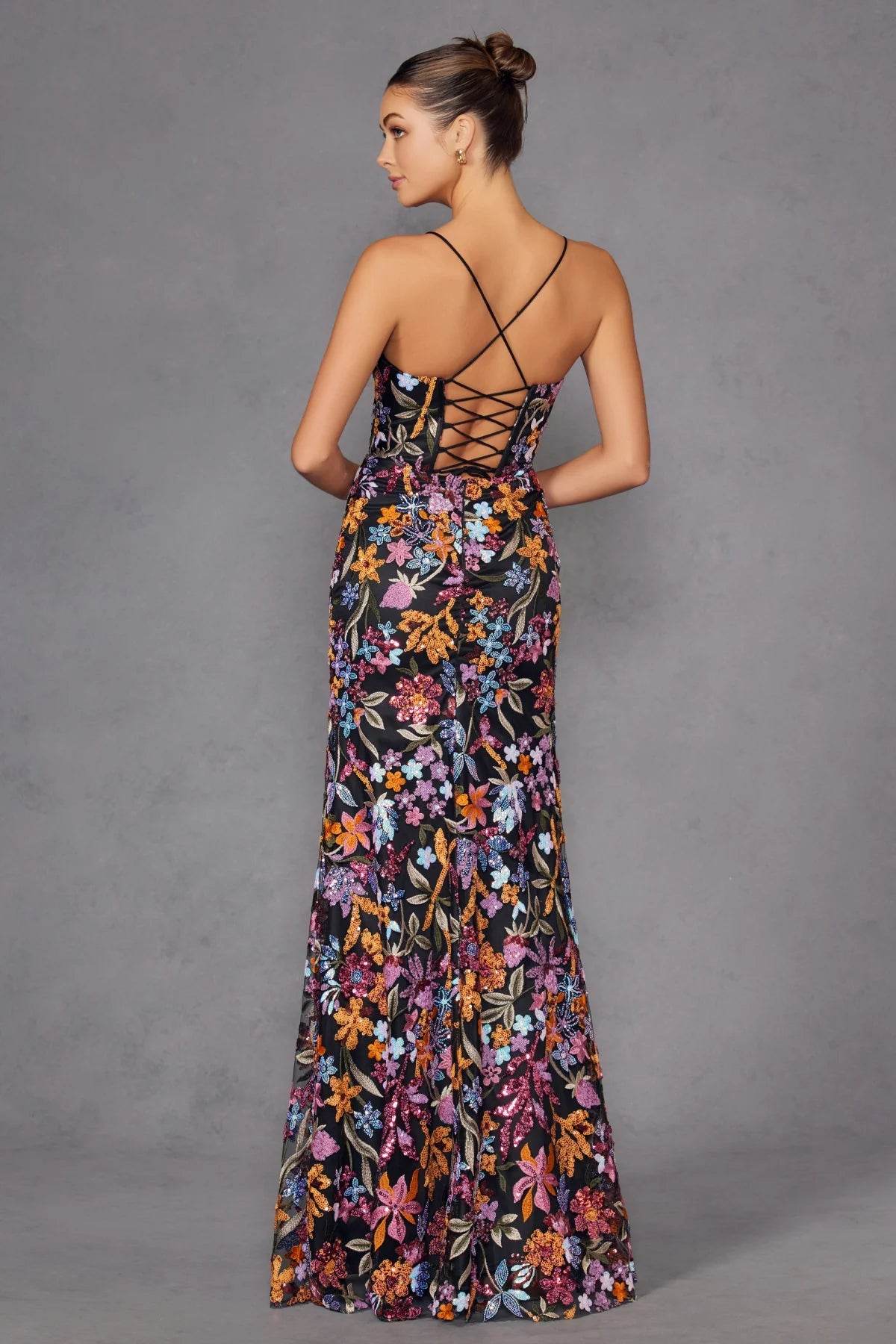 Juliet Sequin Print Sleeveless Slit Gown JT2498A - Rosa Apparel