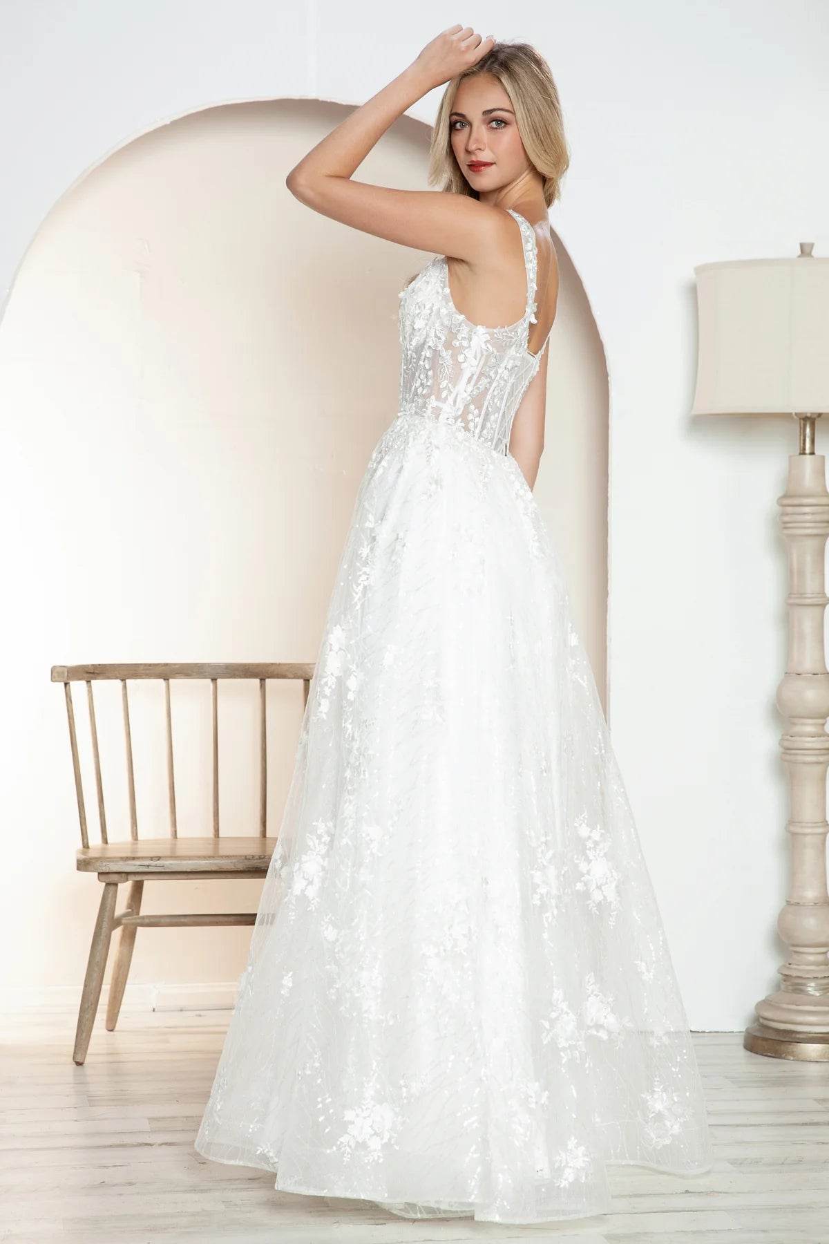 Juliet Sleeveless A-Line Skirt Floral Corset and Straps Wedding Dress - JT2495AW - Rosa Apparel
