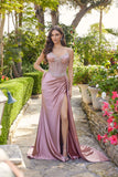 Juliet Spaghetti-Strap Stone Corset Gown with Draped Side Slit JT2653K Dusty Rose