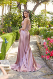 Juliet Spaghetti-Strap Stone Corset Gown with Draped Side Slit JT2653K Dusty Rose