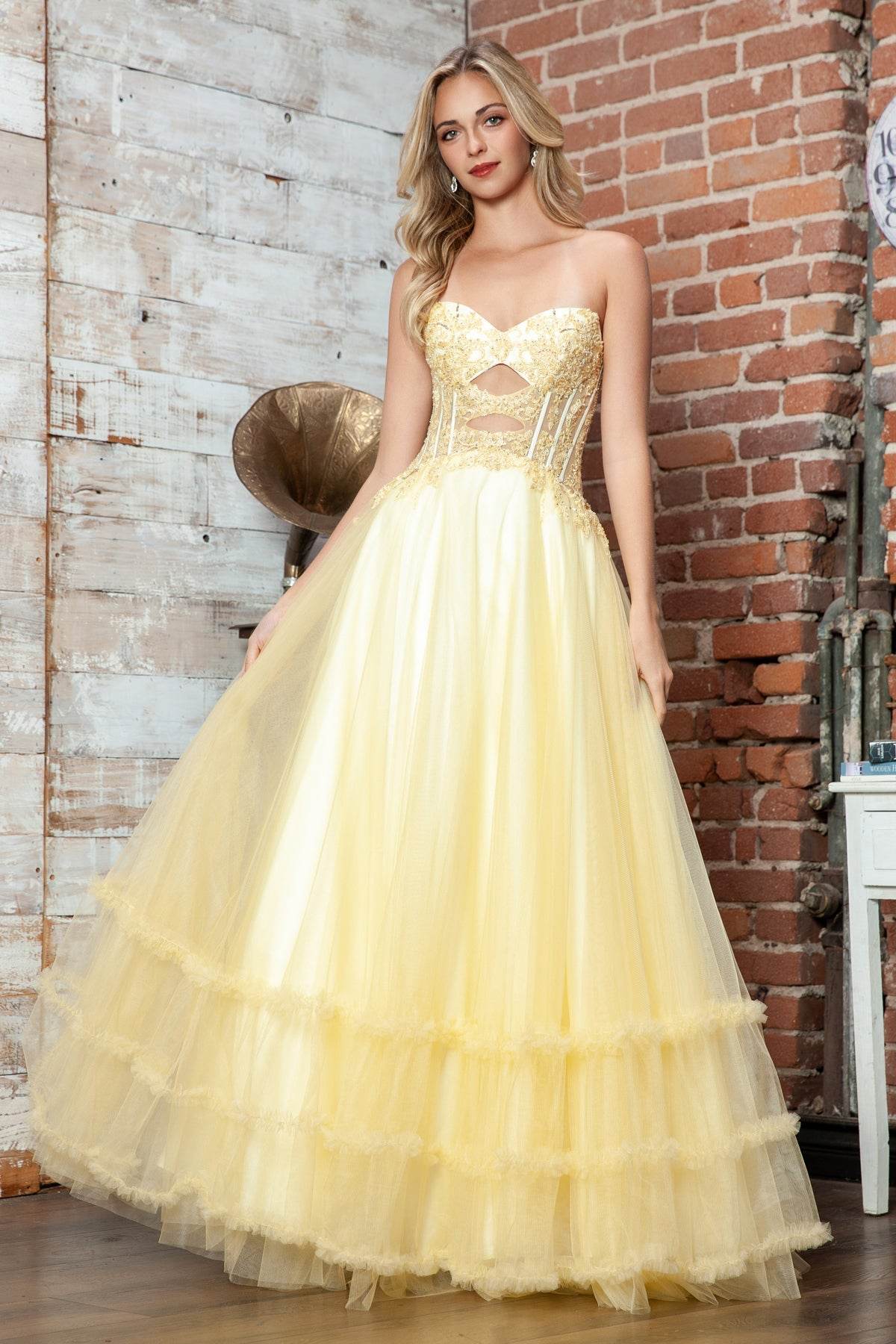 Juliet Strapless A-line Ruffled Gown JT2561S - Rosa Apparel