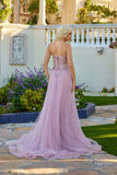Juliet Strapless Beaded Corset A-Line Gown with Flowing Tulle Skirt and Front Slit JT2640G Rose