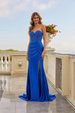 Juliet Strapless Corset Gown with Directional Beading and High Slit JT2635G Royal Blue