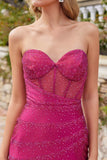 Juliet Strapless Corset Gown with Directional Beading and High Slit JT2635G Pink