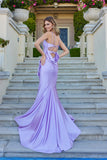 Juliet Strapless Corset Gown with Ruching and Side Slit JT2676R Lilac